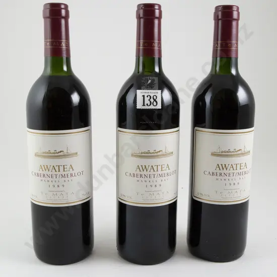 3 bottles Te Mata Estate Awatea Cabernet/Merlot 1989