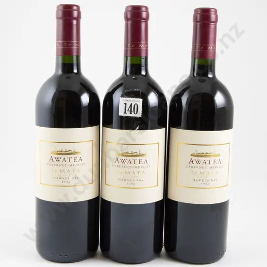 3 bottles Te Mata Estate Awatea Cabernet/Merlot 1996
