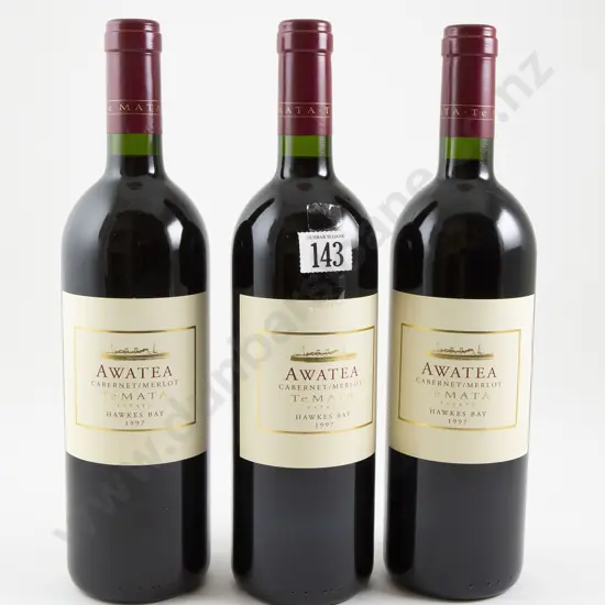 3 bottles Te Mata Estate Awatea Cabernet/Merlot 1996