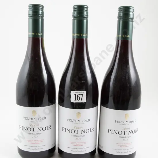 3 bottles Felton Road Calvert Central Otago Pinot Noir 2012