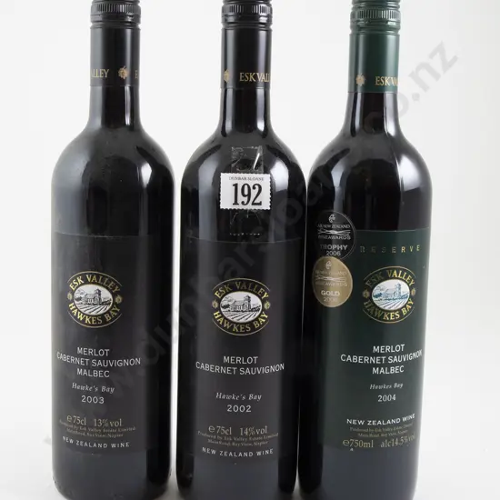 3 bottles Esk Valley 2002,2003 & 2004 (3)