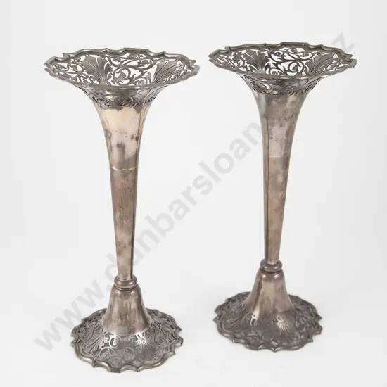 Pair Edw VII S/S Trumpet Vases
