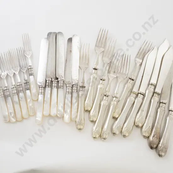 Set Six Edw MOP Handled Dessert Knives & Forks