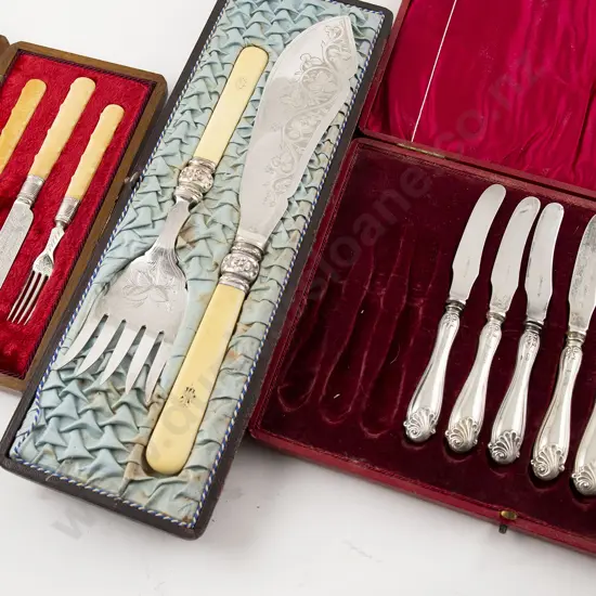 Oak Cased Victorian S/S Three Piece Christening Set