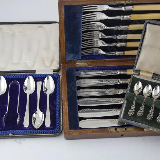 Three Cased Sets of Cutlery