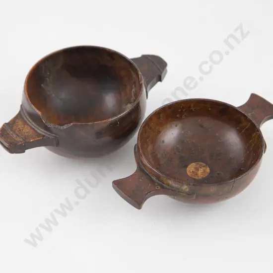 Vict Miniature Treen (Burr Walnut & Yewood) Quaichs