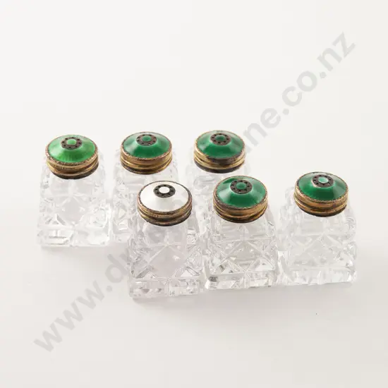 Set Six Norwegian S/S & Enamel Top Table Cruets