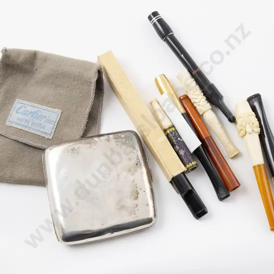 S/S Cigarette Case & Eight Vintage Cigarette Holders
