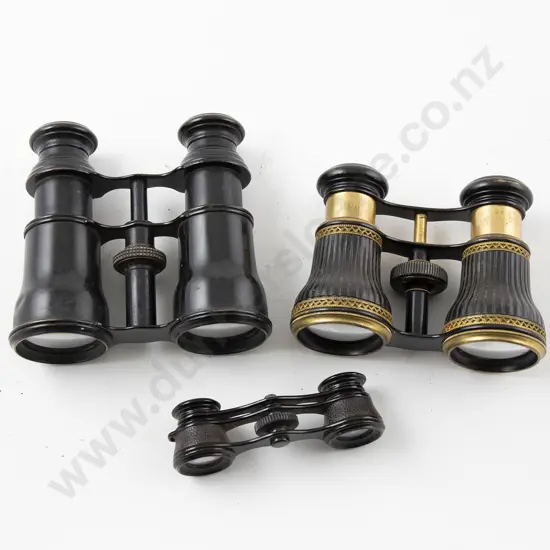 Three Pair Antique Japanned Opera Glasses