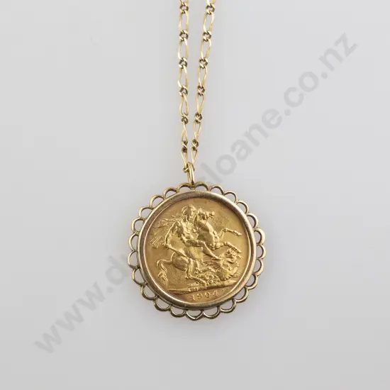 1904 Gold Sovereign Pendant mount on chain