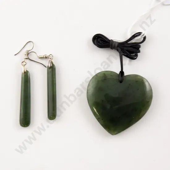 Greenstone Heart Pendant and pair pendant earrings (pierced)
