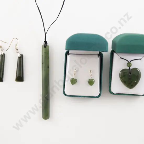 Greenstone Drop Pendant with pair drop pendant earrings