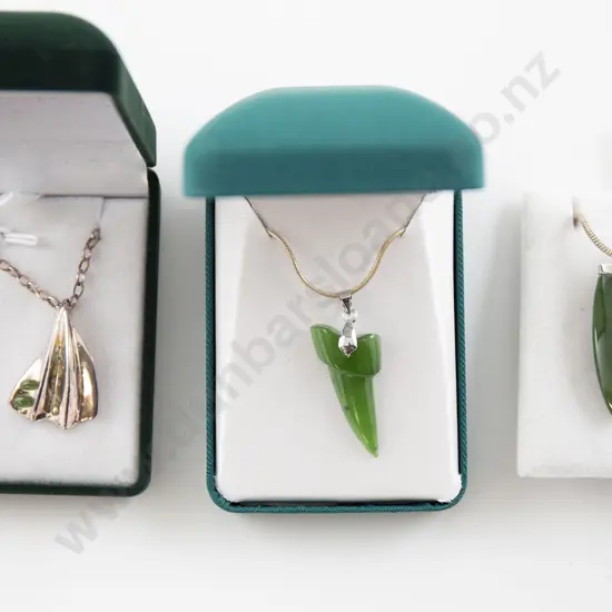 Three Greenstone S/S Mounted Pendants