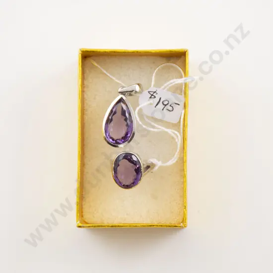 S/S Amethyst Ring and Pendant on Chain