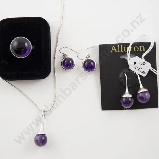 S/S Amethyst Pendant and Matching Earrings