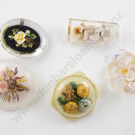 Five Vintage Lucite Flower Brooches