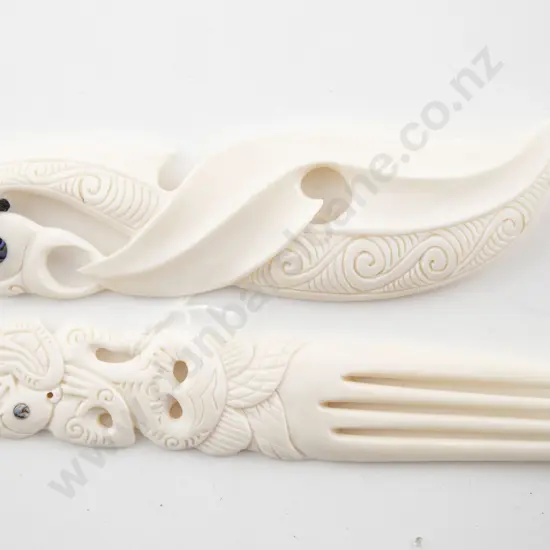 NZ Carved Bone Hair Comb and Pendant