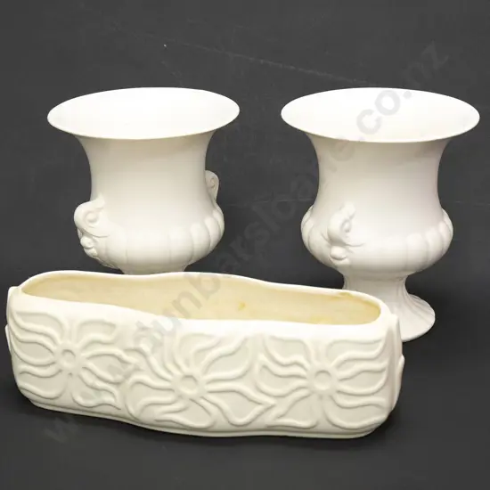 Pair of Crown Lynn Urn Vases and Trough (chips)