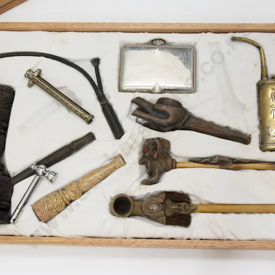 Cased Display Of 10 various Pipes & Accessories