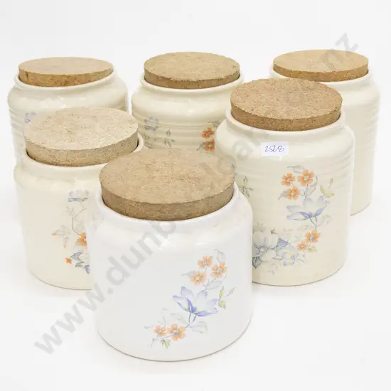 Six NZ Pottery Floral Decorated Canisters