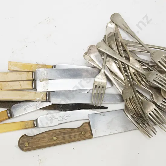 Box Quantity of Assorted Cutlery in Vintage Rice Bags