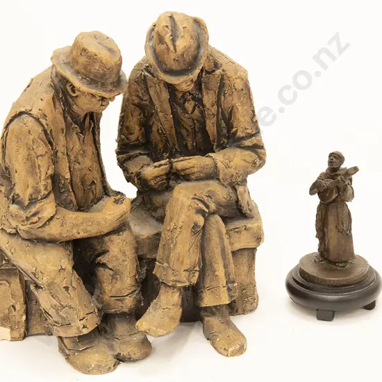 Ken Kendall Pottery Figure Group (a/f) together with Small Bronze St Francis Figure