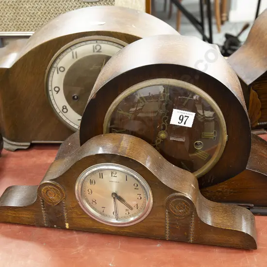 Three Oak Cased Mantel Clocks