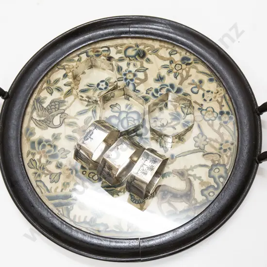 Needlework Tray and Set of Six Egyptian Napkin Rings