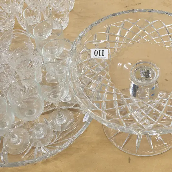 Heavy Crystal Cake Stand Other Platter and Glassware