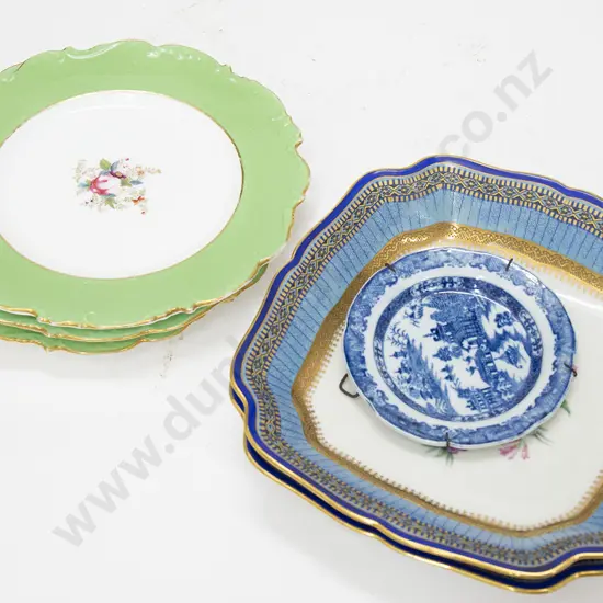 Five Fancy Dishes and Victorian Blue and White Dish