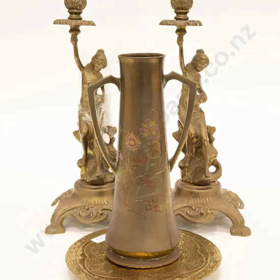 Pair of Brass Figures Candlesticks/Table Lamps