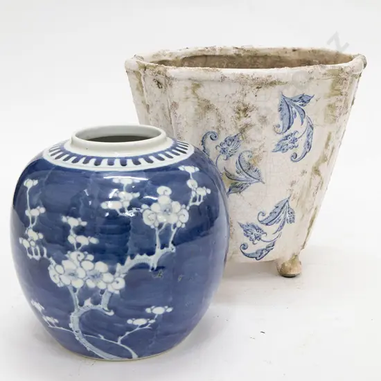 Blue and White Cache Pot and Ginger Jar
