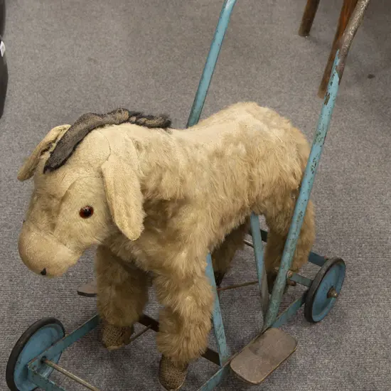 Vintage Tri-Ang Flock and Metal Push Ride-on Donkey