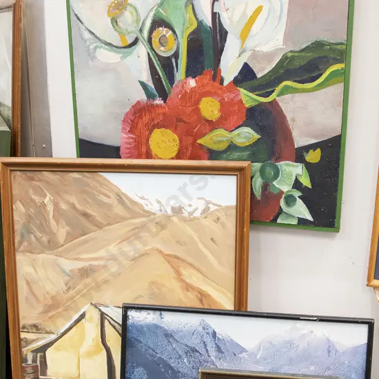 Rob Taylor oil Floral Still Life with three other framed works (4)
