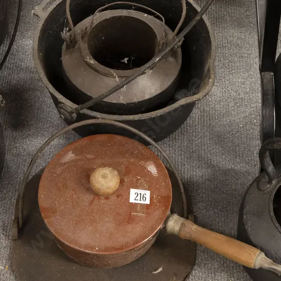 Large Colonial Cast Iron Glue Pot and Cooking Pot etc