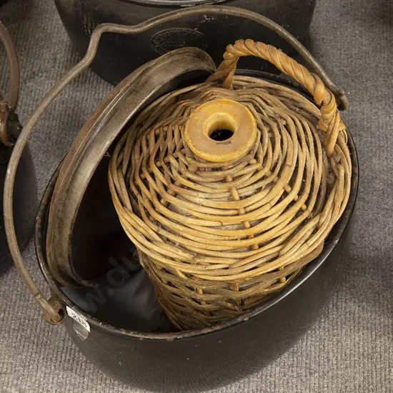 Colonial Enamel Cooking Pot and Cane Bound Keg