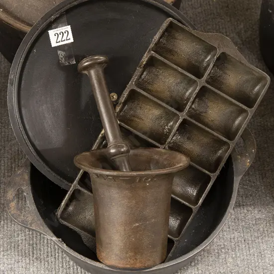 Bronze Mortar and Pestle Cast Iron Gem Tray and Cooking Pot