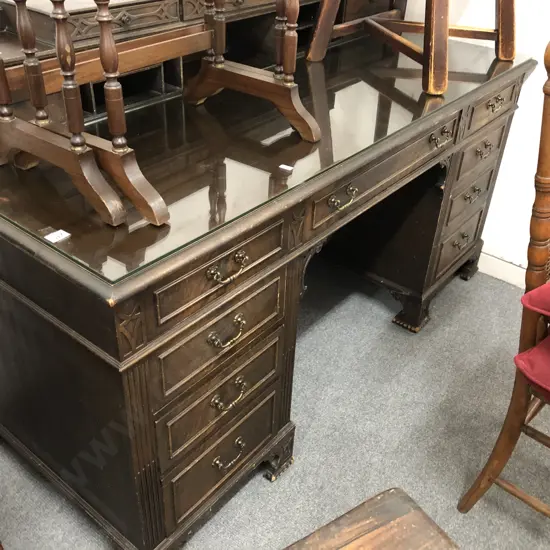 Mahogany Kneehole Desk with Pigeonhole Back Rail