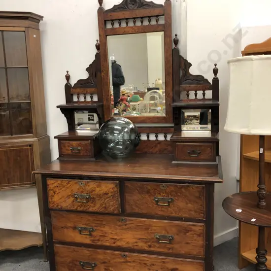 Colonial Stained Kauri with Burr Toilet Swing Mirror Dressing Table