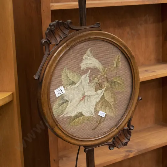 Victorian Walnut Pole Screen Converted to Standard Lamp