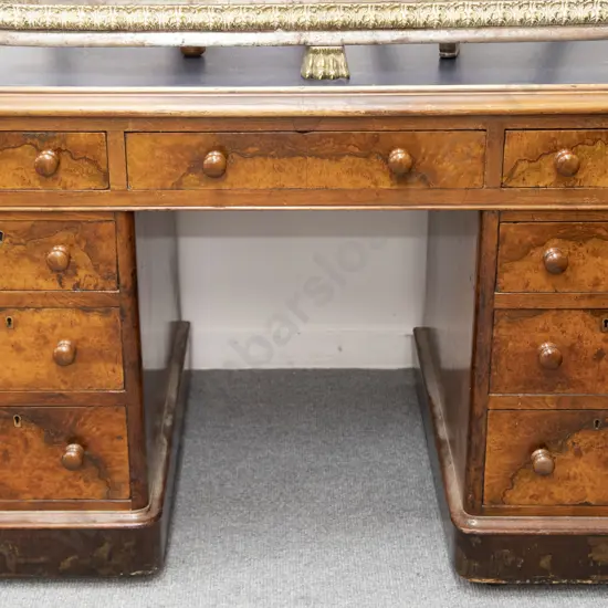 Victorian Walnut Nine Drawer Pedestal Writing Desk