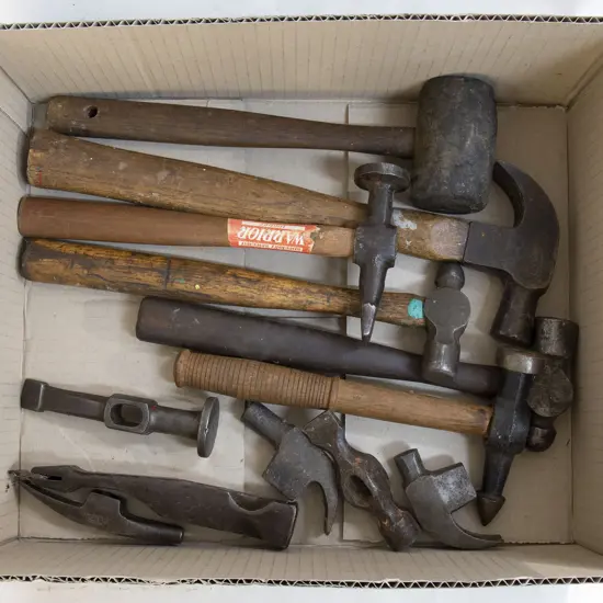 Collection Wooden Handled Hammers and Hammer Heads (6