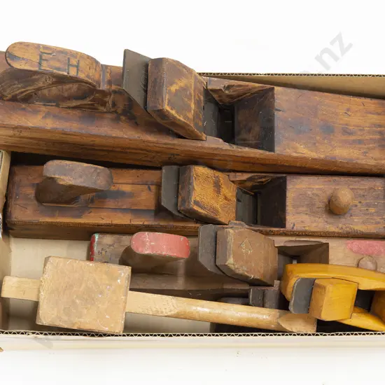 Five Various Wooden Planes and Mallet