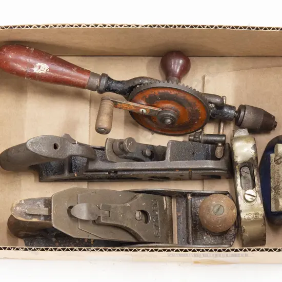 Four Various Woodworking Planes and Hand Drill