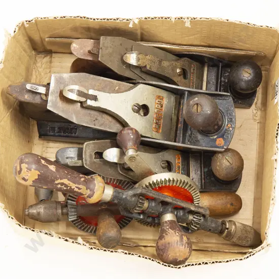 Three Woodworking Planes and Two Hand Drills