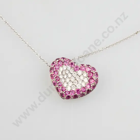 Pasquale Bruni (Italy) 18ct White Gold Diamond and Pink Sapphire Heart Pendant