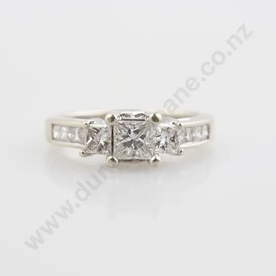14ct White Gold Three Stone Diamond Bridge Ring