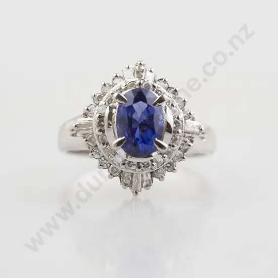 All Platinum 45stone Sapphire and Diamond Cluster Ring