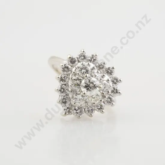14ct White Gold 23stone Diamond Heart Cluster Ring