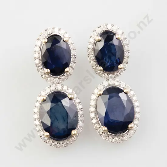 14ct White Gold Sapphire and Diamond Pendant Drop Earrings